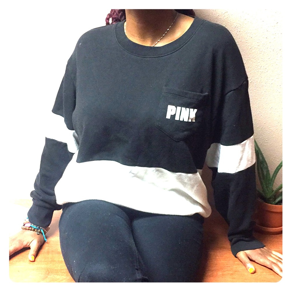 Pink black and white sweater